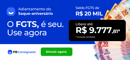 Imagem de Notas de dinheiro a direita e fundo em azul com a mensagem: O FGTS, é seu. Use agora
