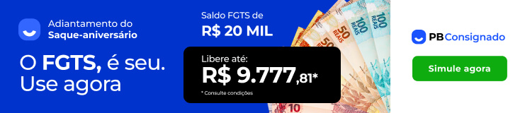 Imagem de Notas de dinheiro a direita e fundo em azul com a mensagem: O FGTS, é seu. Use agora